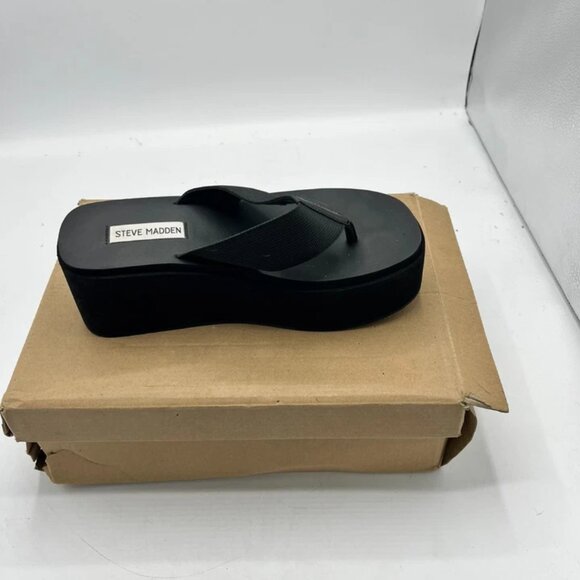 Steve Madden Better Platform Thong Sandals Womens US Size 8 Black Brand New - Picture 1 of 6
